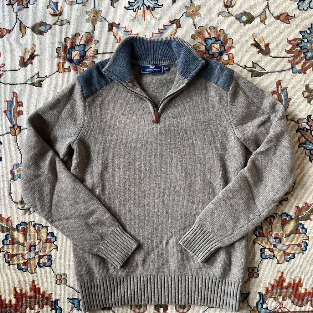 Vineyard Vines Merino Wool Gray / Tan Quarter Zip-Up Sweater Men’s XS